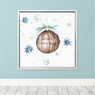 White Blue Snowflakes Christmas Coconut Bow Canvas Print