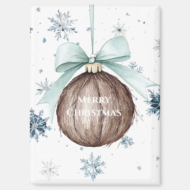 White Blue Snowflakes Christmas Coconut Bow Magnet (Front)