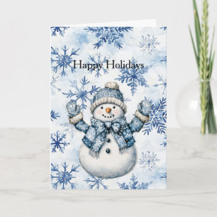 White Blue Snowman Christmas Card