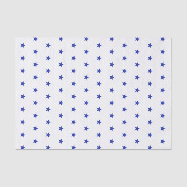 White Blue Stars and Grey Stripes Modern Pattern Tissue Paper (Front)