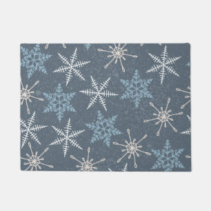 White Blue Stars Snowflakes Starry Sky Winter Doormat