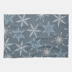 White Blue Stars Snowflakes Starry Sky Winter Tea Towel