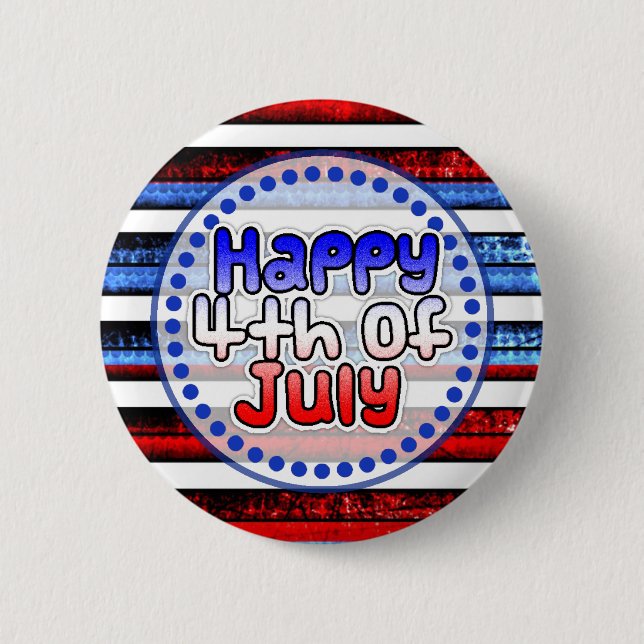 White Blue Striped Happy 4th of July Button (Front)