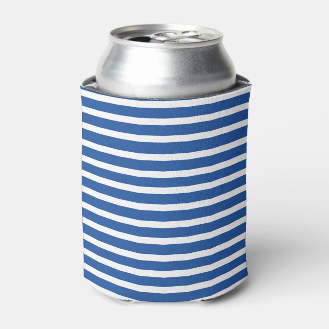 White Blue Stripes Summer Can Cooler (Can Front)