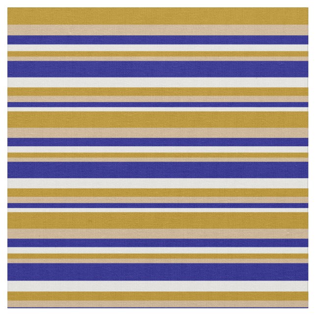 White, Blue, Tan & Dark Goldenrod Lines Fabric (Close Up)