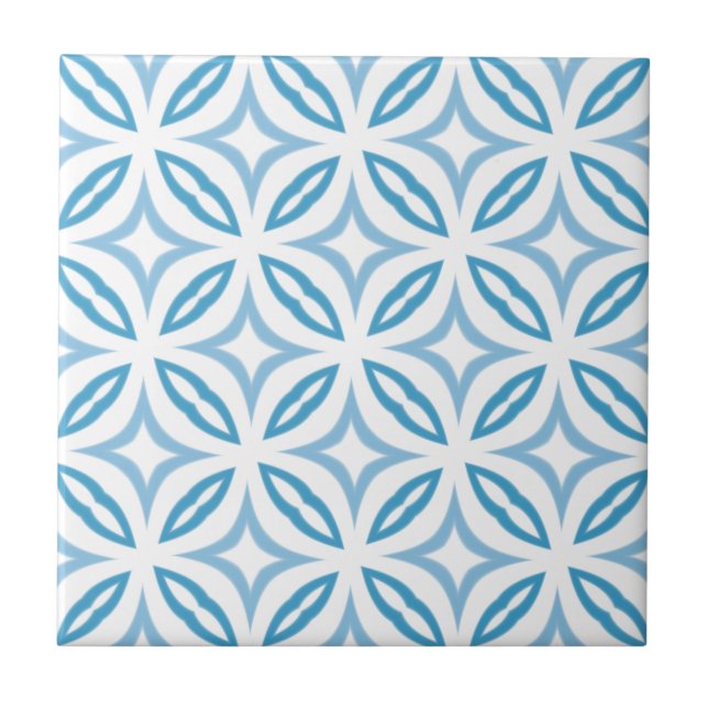 White Blue Teal Circle Pattern Ceramic Tile (Front)