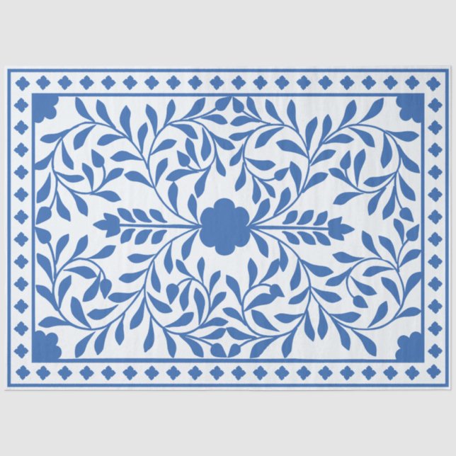 White Blue Traditional Bone Inlay Decoupage Paper (Front)