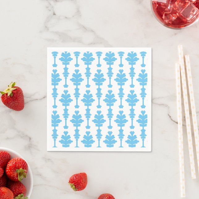 White & Blue Turquoise Damask Modern Glamour Napkin (Insitu)