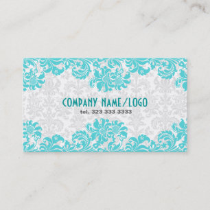 White & Blue Vintage Floral Damasks Business Card