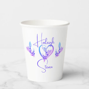 White, Blue, & Violet Floral Wedding  Paper Cups