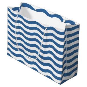 White Blue Wave Navy pattern Customise background Large Gift Bag