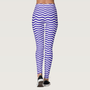 White Blue Wave Pattern - Customisable background Leggings