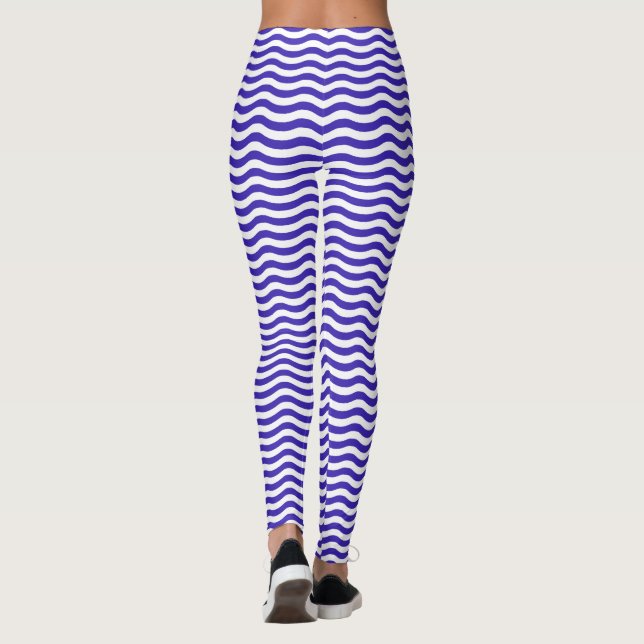 White Blue Wave Pattern - Customisable background Leggings (Back)