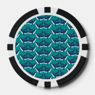 White Blue Whales Sea Animal Green Ocean Marine Poker Chips