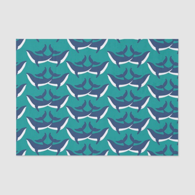 White Blue Whales Sea Animal Green Ocean Marine Tissue Paper (Front)