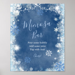 White Blue Winter Snowflake Shower Mimosa Bar Poster