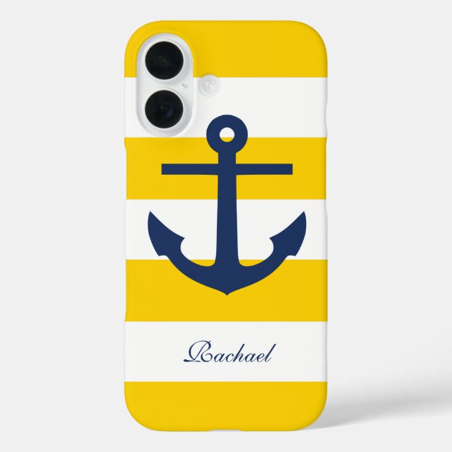 White Blue & Yellow Anchors Aweigh Case-Mate iPhone Case (Back)