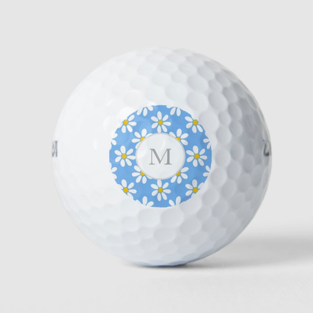 White Blue Yellow Daisy Pattern Golf Balls (Front)