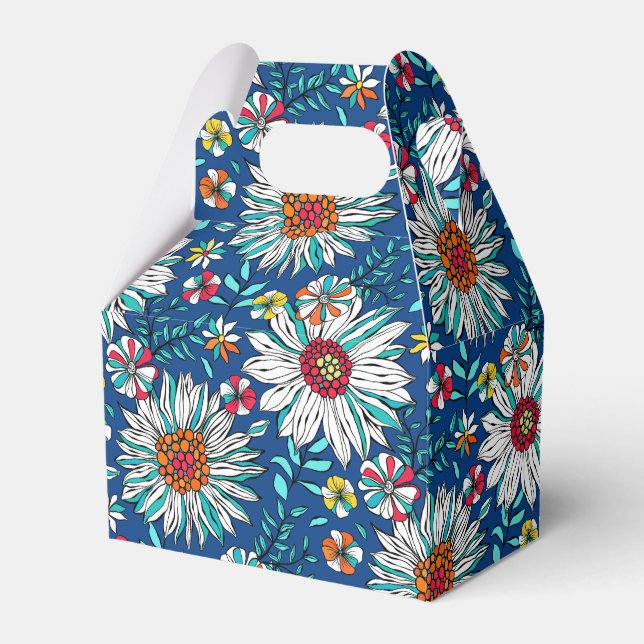 White Blue Yellow Orange Red Daisy Flowers Pattern Favour Box (Front Side)
