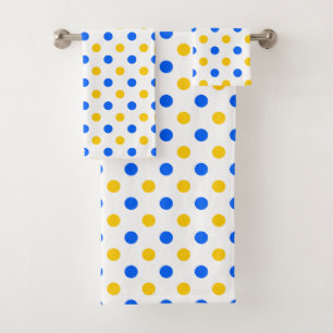 White Blue Yellow Polka Dots Design Bath Towel Set