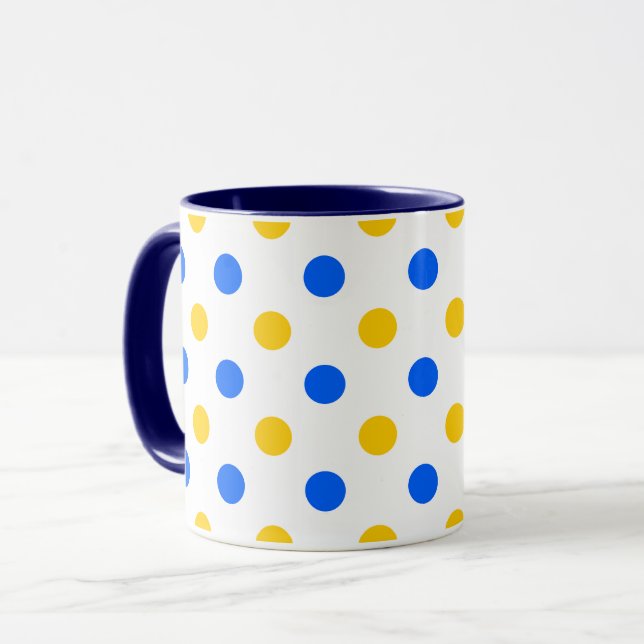 White Blue Yellow Polka Dots Design  Mug (Front Left)