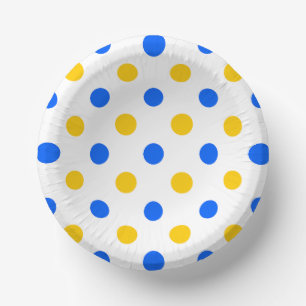 White Blue Yellow Polka Dots Design Paper Plate