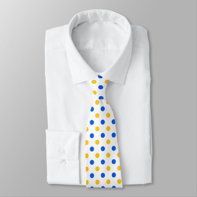 White Blue Yellow Polka Dots Design  Tie (Tied)
