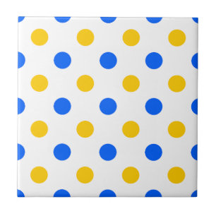 White Blue Yellow Polka Dots Design Tile