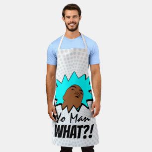 white blue Yo Man What You Want Mug Shot Comics Apron
