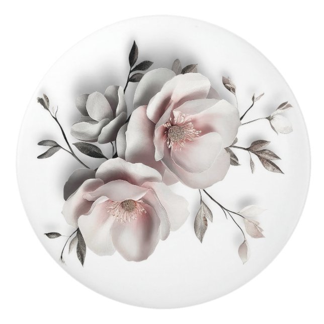 White Blush 3 D Flower Ceramic Knob (Front)