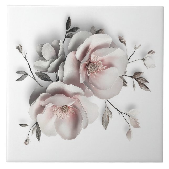 White Blush 3 D Flower Tile (Front)