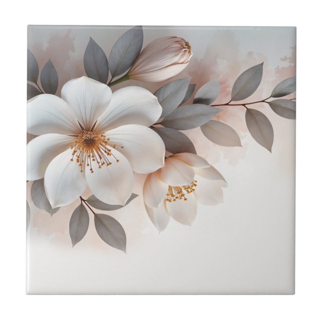 White Blush 3 D Flower Tile (Front)