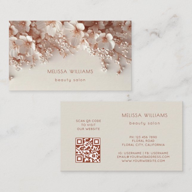White Blush 3D Flowers Business Card (Front/Back)