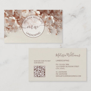 White Blush 3D Flowers Logo Initials Business Card