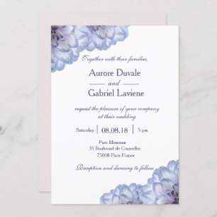 White blush blue lilac floral flowers wedding invitation