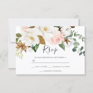White & Blush Floral All Seasons Wedding RSVP Card