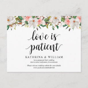 White Blush Florals, Love is Patient, Postponed Postcard