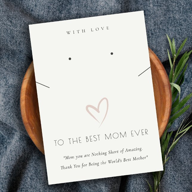 WHITE BLUSH HEART BEST MOM GIFT NECKLACE EARRING PLACE CARD (Creator Uploaded)