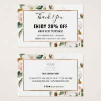 White Blush Magnolia Floral Discount Coupon Card