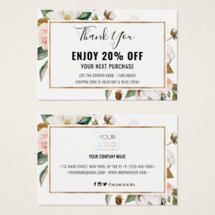 White Blush Magnolia Floral Discount Coupon Card