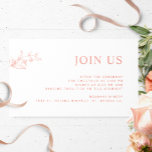 White, Blush, Peach  Join Us Reception Wedding  Enclosure Card<br><div class="desc">Elegant, white, blush pink and peach contemporary "Join Us" wedding reception enclosure card, with all text sections open to customisation. Leave the title as "JOIN US" or change it to "RECEPTION", "TIMELINE" or another. Design in a white background with blush peach text in modern elegant typography. Elegant and minimal design...</div>