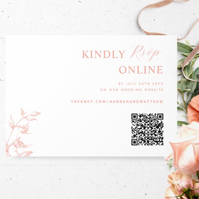 White, Blush Pink, Peach Chic QR Code RSVP Wedding Enclosure Card (Creator Uploaded)