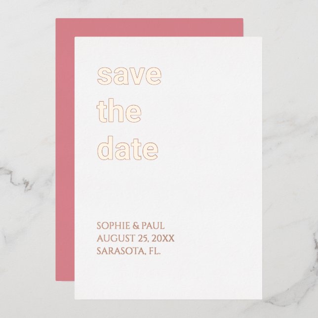 White Blush Pink Save the Date Rose Gold (Front/Back)