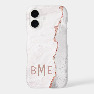 White Blush & Rose Gold Agate Marble Monogram