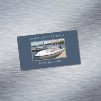 White boats in the marina boat rental magnetic business card