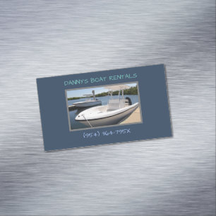White boats in the marina boat rentals  magnetic business card