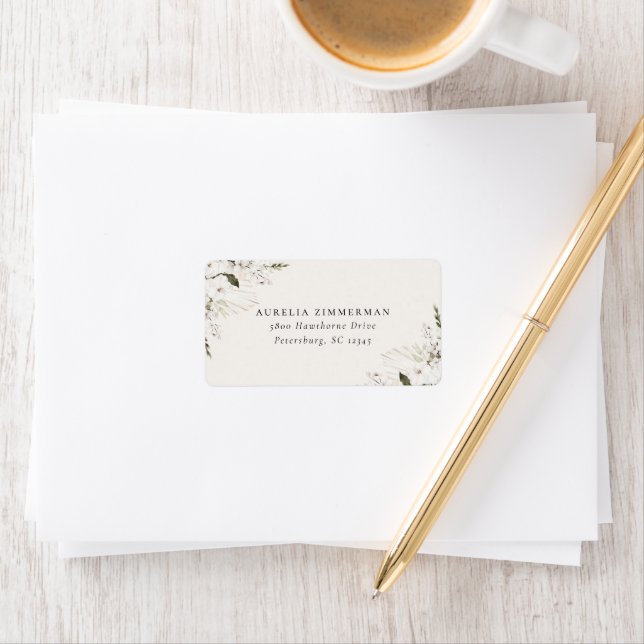 White Bohemian Floral Address Label (Insitu)