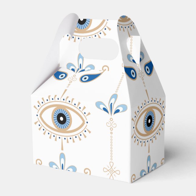 White bohemian retro evil eye pattern favour box (Front Side)