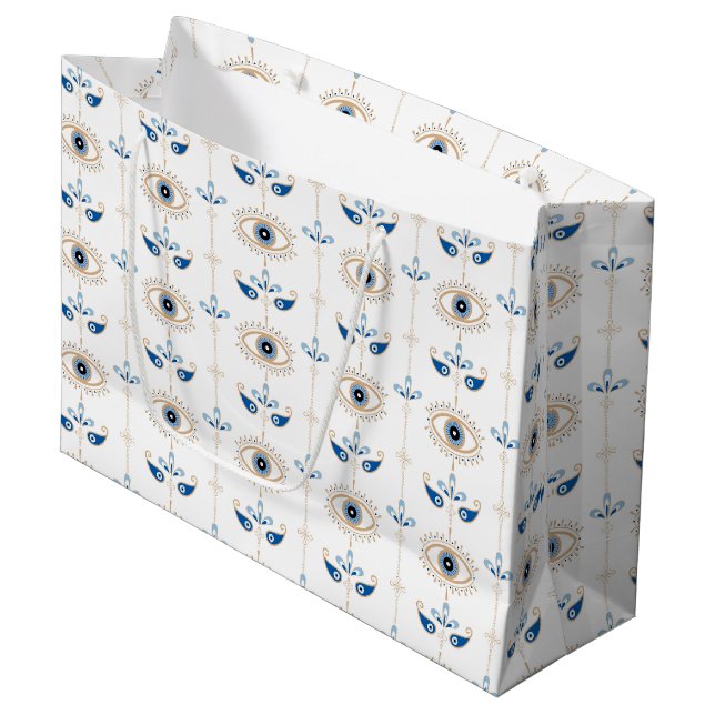 White bohemian retro evil eye pattern large gift bag (Front Angled)