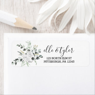 White Bohemian Rose Wedding Return Address Labels